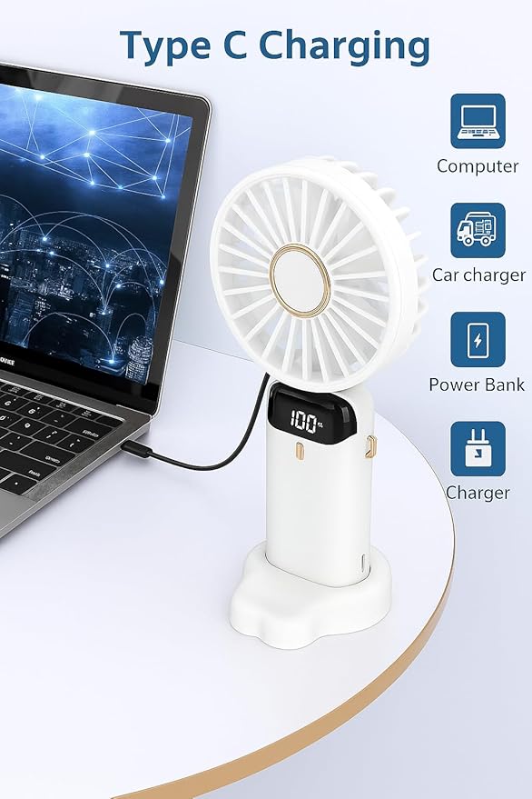 AMPMG LED Digital Display Rechargeable Fan – Portable Handheld & Desk Fan - Image 3