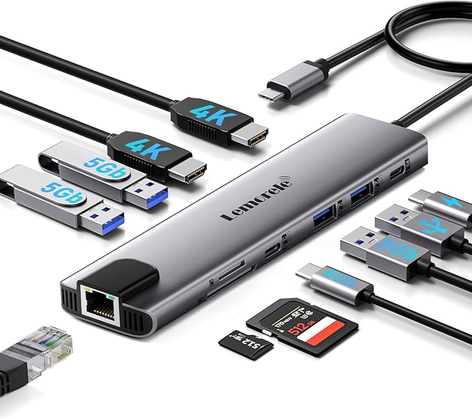 Aluminum Docking Station USB-C Hub by Lemorele