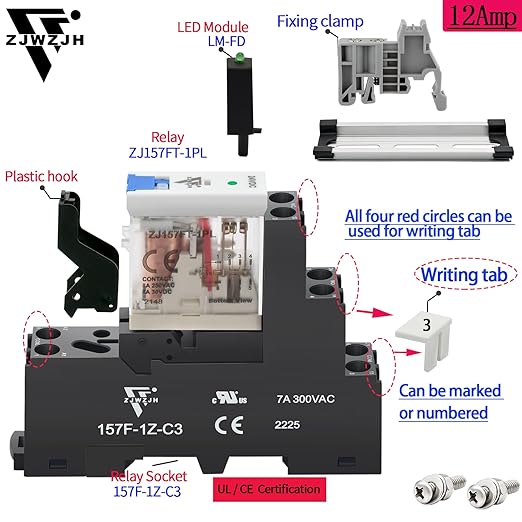 12Amp Power Relay Switch with Test Button SPDT 1NO 1NC with LED Indicator Light - Image 3