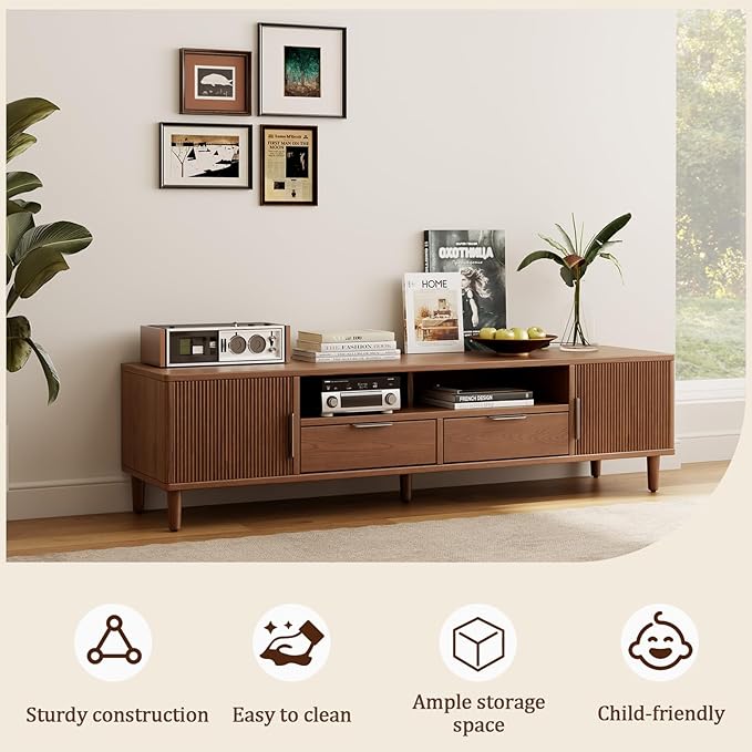 TIMBERKNOWS Mid-Century Modern TV Stand Fits TVs up to 60, Fluted TV Consoles - Image 6
