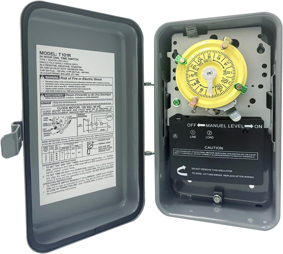T101R Mechanical Timer Switch, 208–277 VAC 40 Amp, Pool Pump Switch, 24 Hour 12
