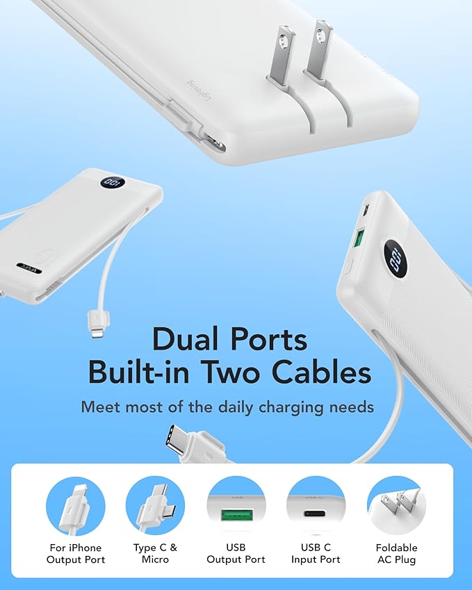 VRURC Portable Charger with Wall Plug, 10000mAh Slim Portable Charger Built in - Image 2