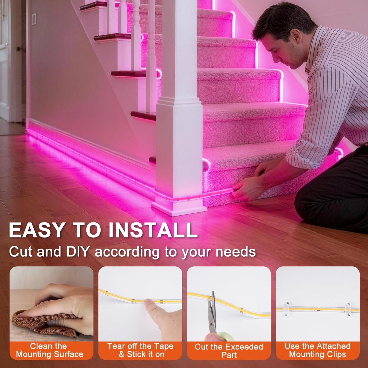 OMIKA Pink 33FT COB LED Strip Lights Outdoor Waterproof,3200 LED Plug in Strip Light PVC Casing Tape Light Flexible with Self-Adhesive Timer Dimmable for House Garden Camping DIY