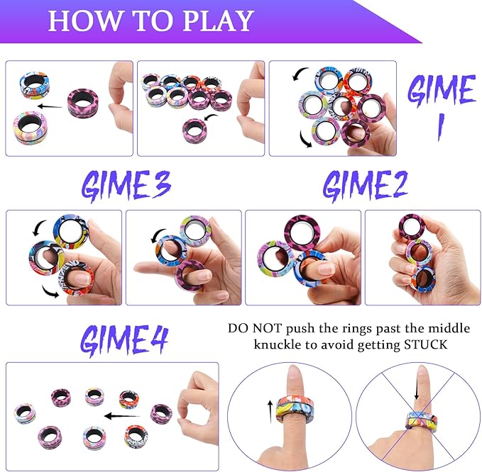 Cevioce 9Pcs Magnetic Rings Fidget Toy Set, ADHD Anxiety Magnetic Fidget Toys - Image 5