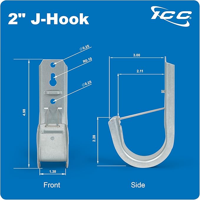 ICC 2-Inch Wall Mount J-Hook – 25-Pack, Cable Support Hooks - Image 9