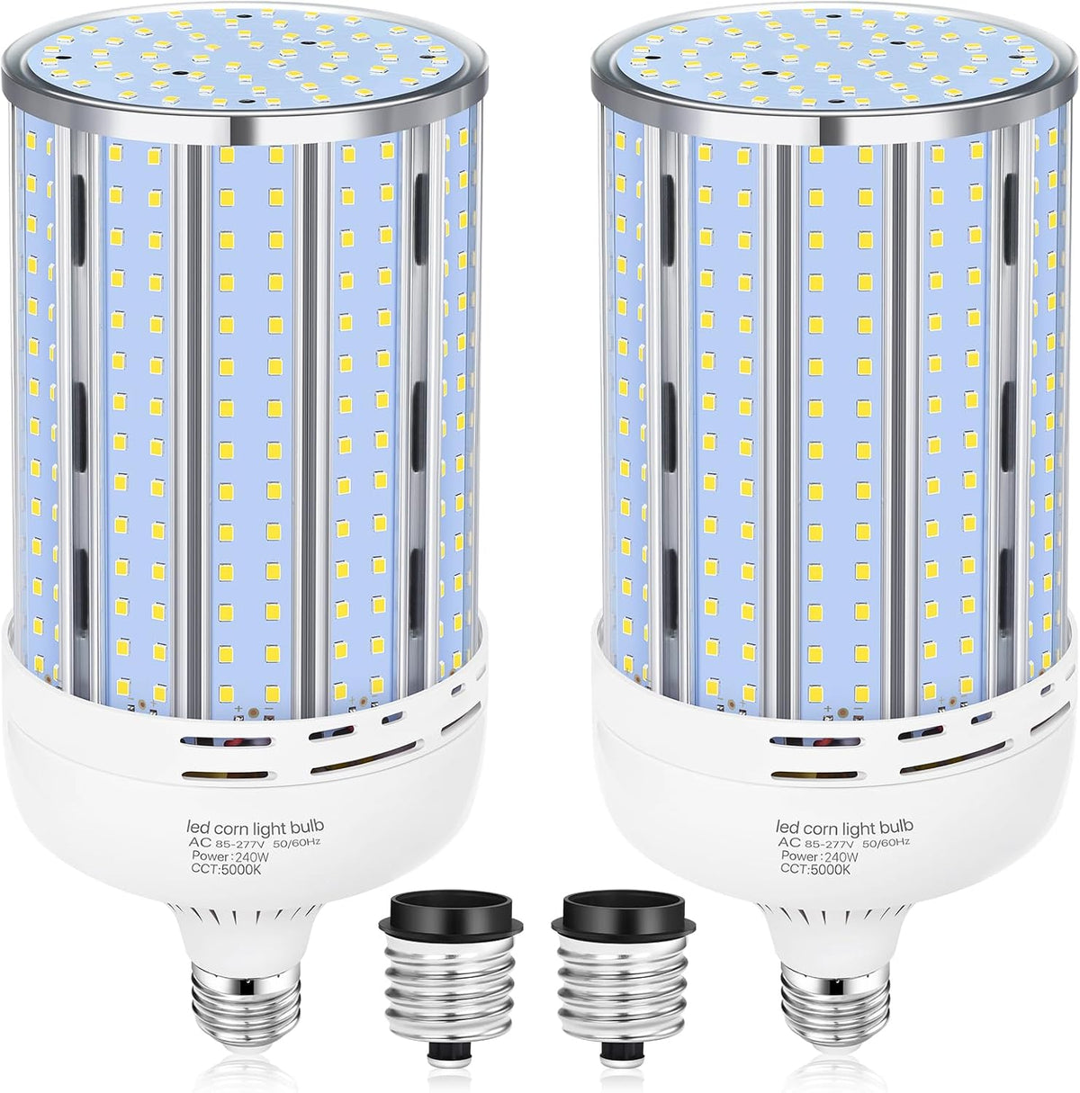 XYCN 2 Pack 240W Corn LED Light Bulb Fanless, 5000K Daylight E26/E39 Large