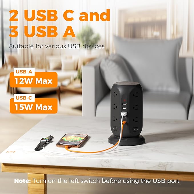 Black Surge Protector Power Strip - Image 7