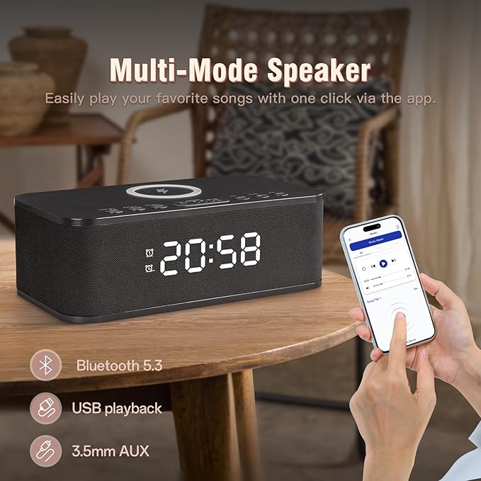 Dual Alarm Clock Radio Bedroom, Digital Alarm Clocks Bedrooms Bluetooth - Image 5