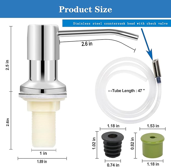 Soap Dispenser for Kitchen Dish Sink Built in Soap Dispenser Pump Chrome - Image 3