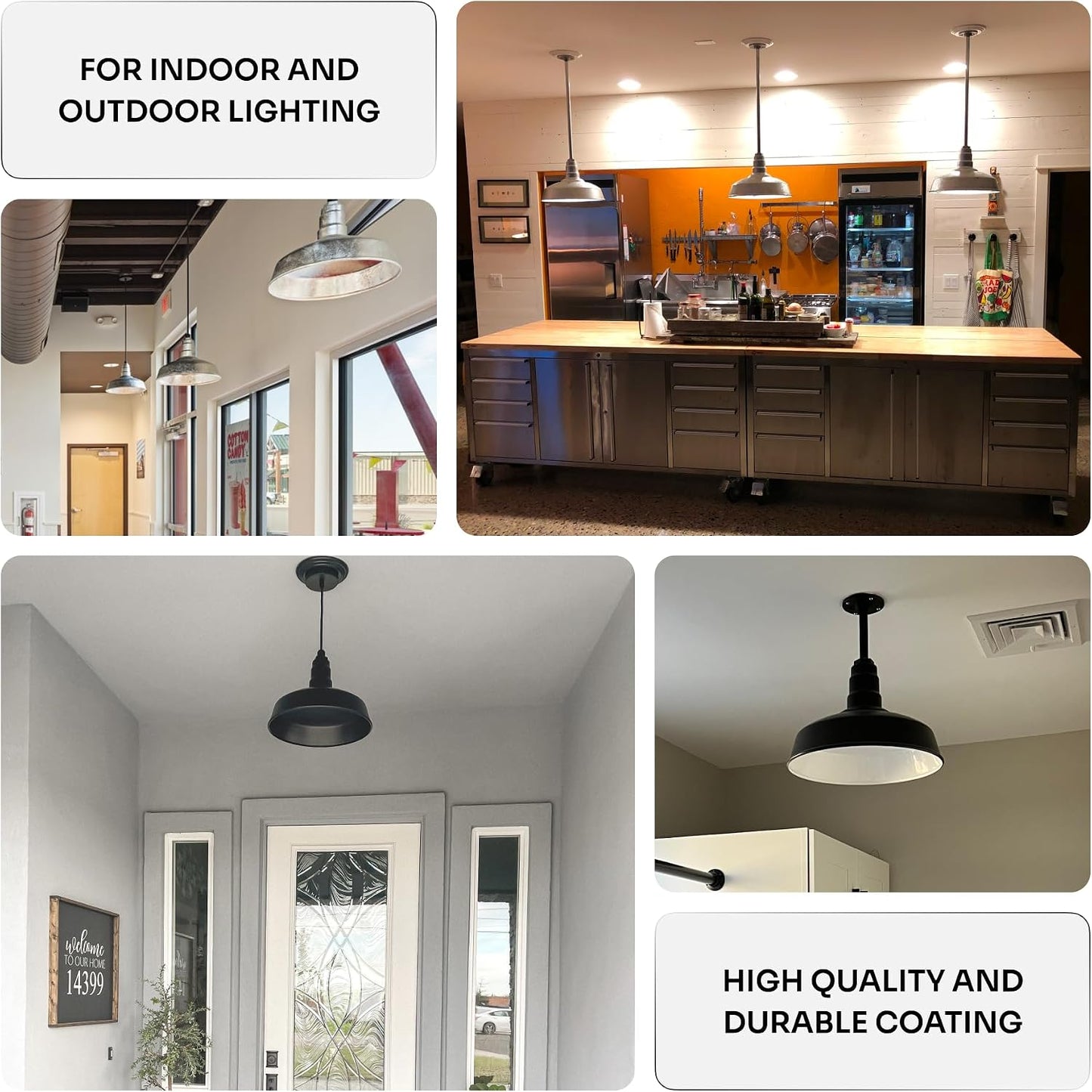 12" Stem Barn Light Pendant 16" Dome | Garage Workshop | Matte Black