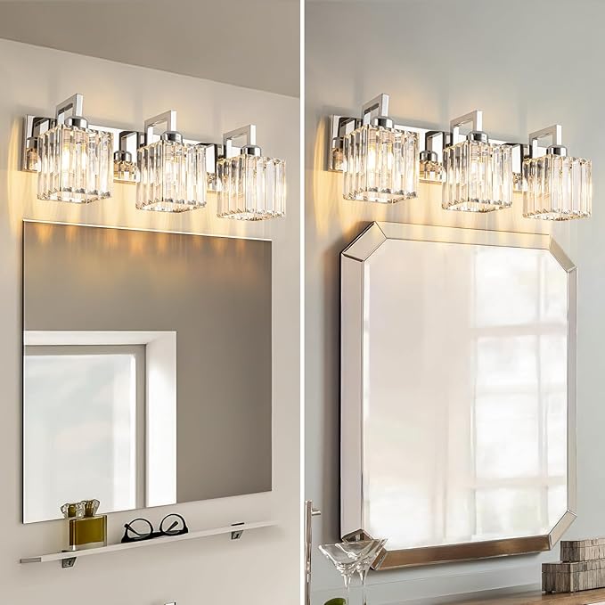 FDPBY Modern Bathroom Vanity Light 3-Lights Chrome Crystal Wall Lamp Bathroom - Image 3
