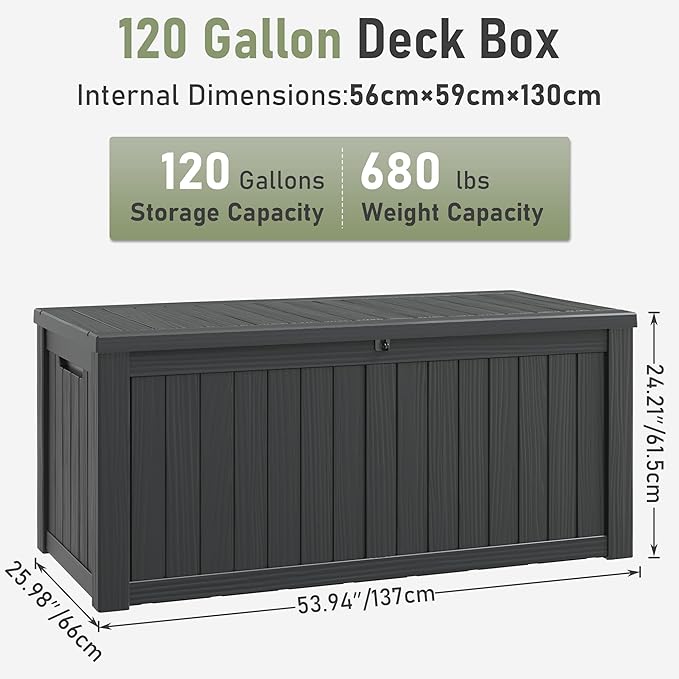 Outdoor Storage Box, 120 Gallon Deck Box, Resin Waterproof Outside Storage Bench - Image 5