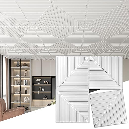 Art3d 12-Pack Drop Ceiling Tiles 2x2 FT, PVC 3D Textured Panels by Art3d