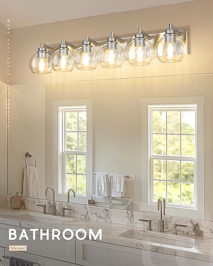 METWET Bathroom Light Fixtures, 6 Light Brushed Nickel Vanity Light, 38 Inch - Image 5