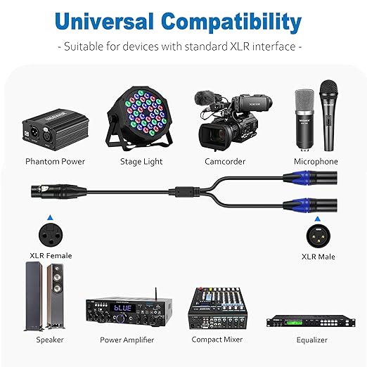 LanSenSu XLR Female to 2 XLR Male Patch Y Cable - 10ft Balanced Microphone - Image 8