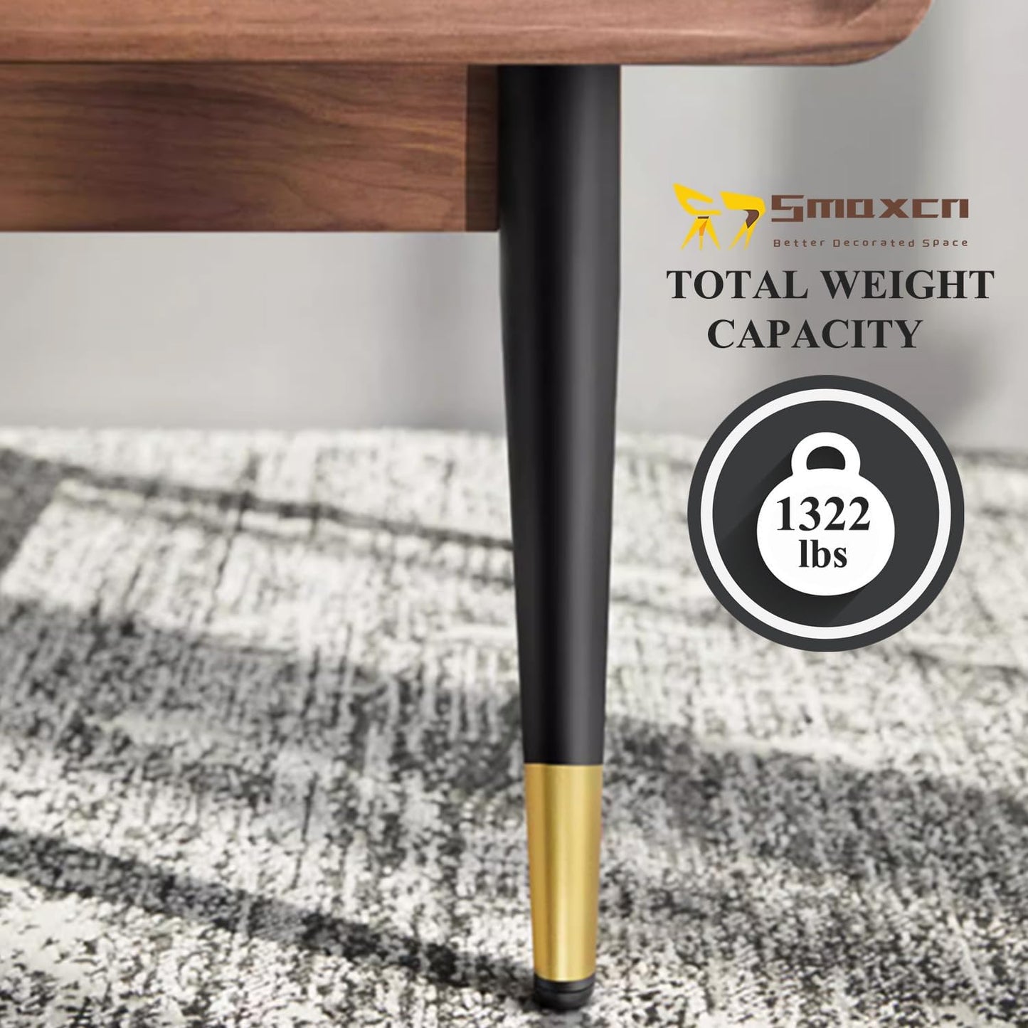 4pcs 9 7/8 inch (25cm) Black & Gold Metal Furniture with Level Feet | Straight Furniture Feet for TV Stand, Sofa, Dresser, Cabinet, Vanity