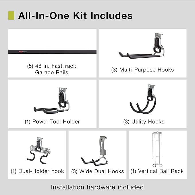Rubbermaid 20-Piece FastTrack Garage Wall-Mounted Storage Kit 5 Rails and 15 - Image 2