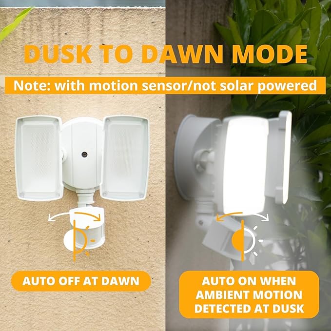 UME 2 Pack 19W LED Flood Light Motion Sensor Outdoor, 2 Adjustable Head - Image 4