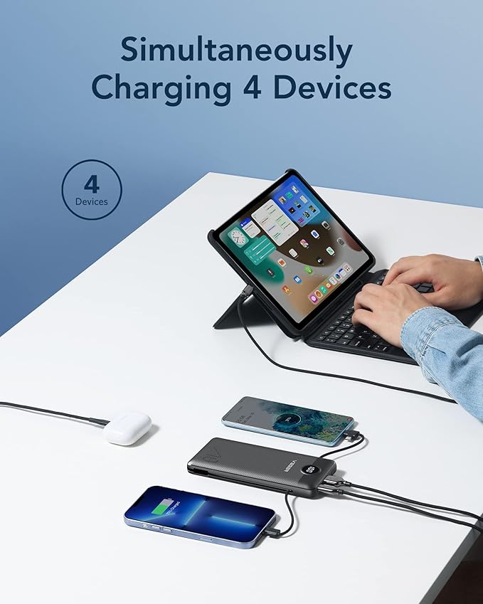 VEGER Portable Charger for iPhone Built in Cables and Wall Plug, 10000mah Slim - Image 4