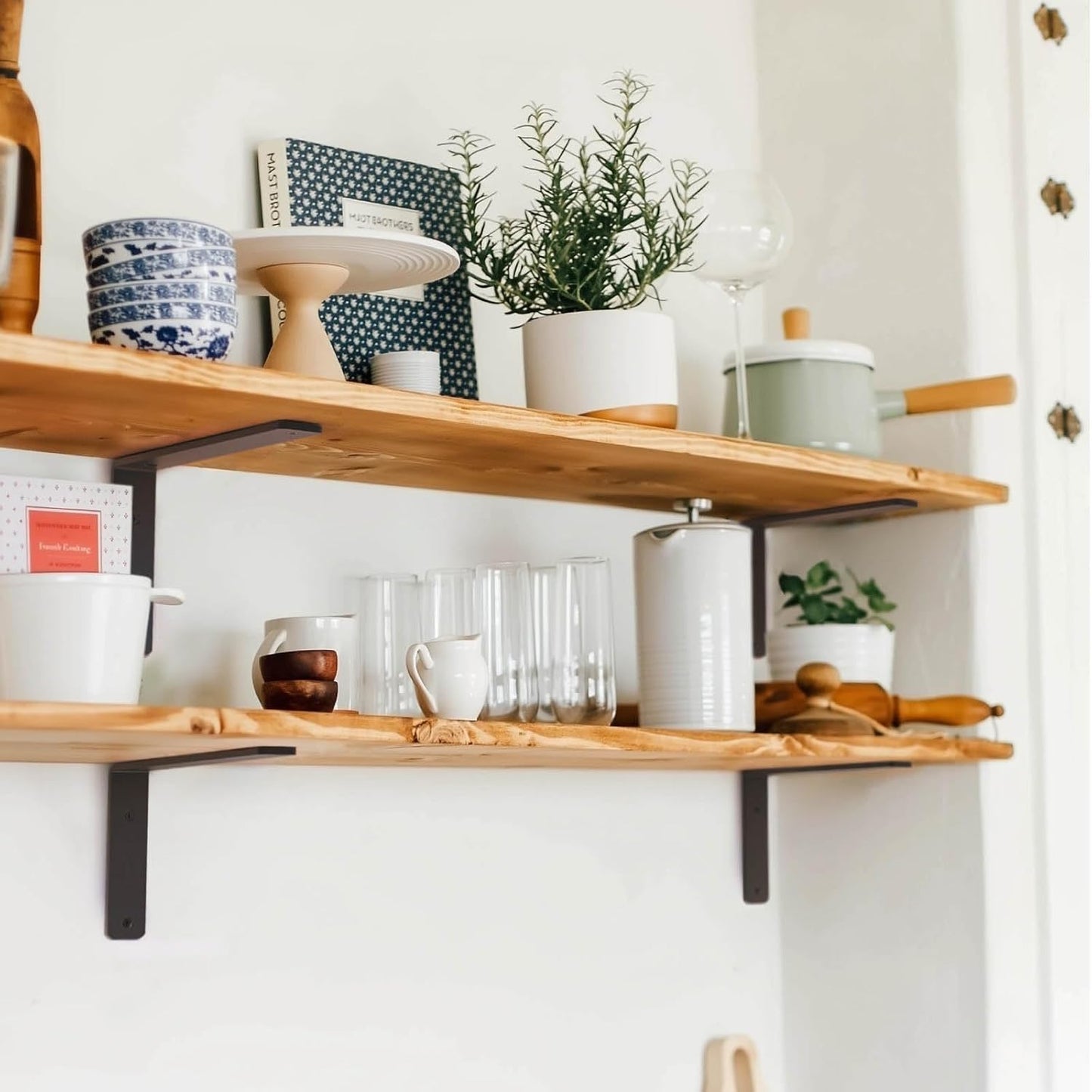 4 Pack 6 Inch Floating L Shelf Brackets for DIY, 1/5 Inch Thick, Black | Heavy Duty, Metal Wall Shelf Bracket, Powder Coated Steel, for Kitchen/Living Room/Dining Room/Laundry/Pantry