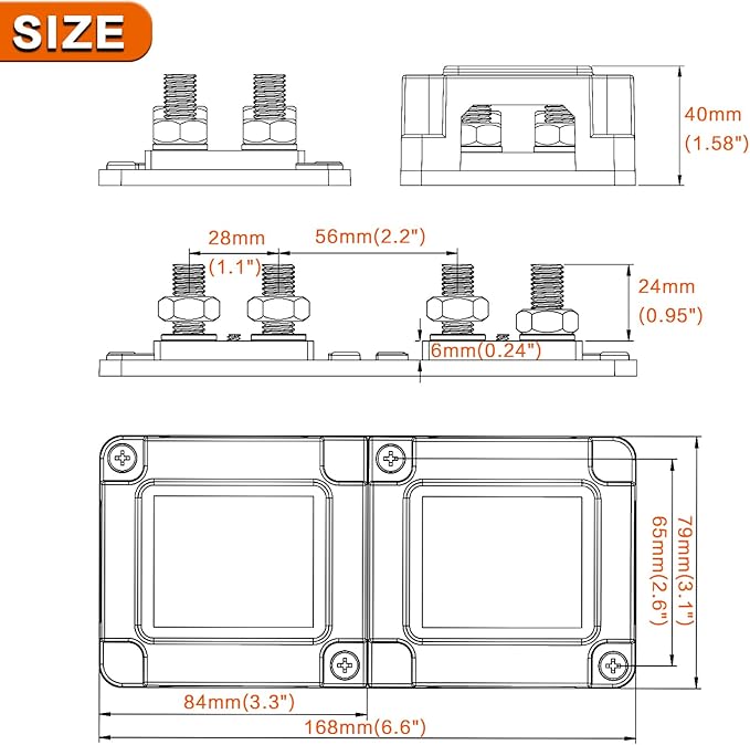 AMOMD Heavy Duty 400A 12-48V Tin-Plated Copper Block Bus Bar 8xM10 Studs - Image 6
