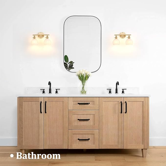 Shenmoyl Bathroom Light Fixtures, 2-Light Brass Vanity Wall Light Over Mirror - Image 9