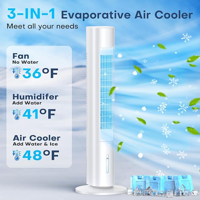MYICY Evaporative Air Cooler, 25ft Remote, Smart Timer & Water Tank, Portable - Image 2