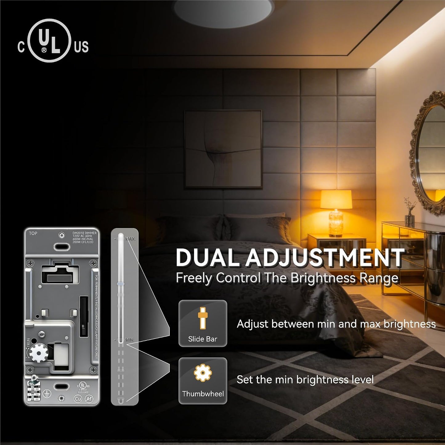 6 Pack LED Dimmer Light Switch Single Pole or 3 Way Dimmable Light Switch Compatible with LED CFL Halogen and Incandescent Bulbs with Adjustable Minimum Brightness UL Listed White