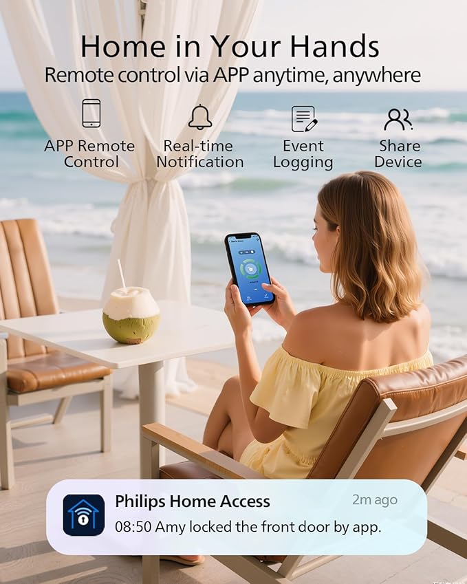Philips WiFi Smart Lock with Handle, Fingerprint Keyless Entry Door Lock with - Image 2