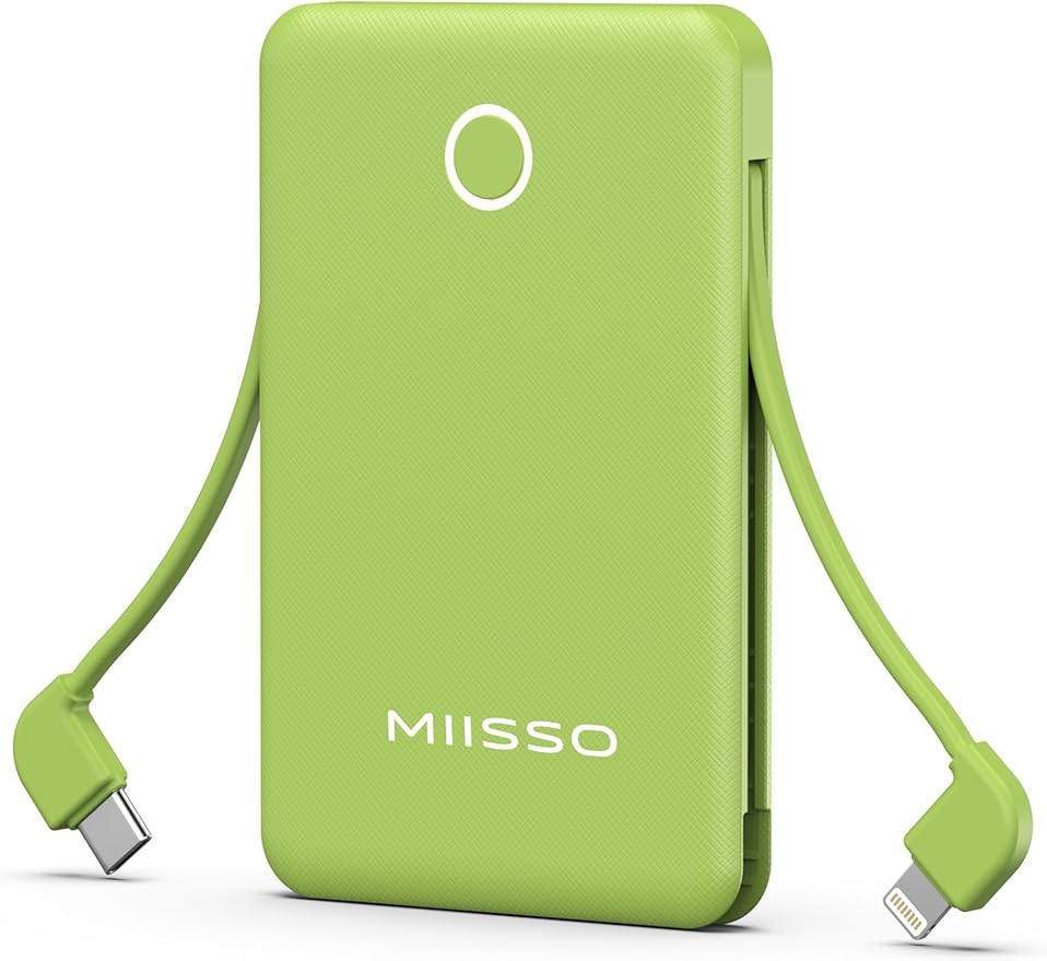 miisso 6000mah Ultra Slim Built in Cables Power Bank, Card Size Built in USB C by MIISSO