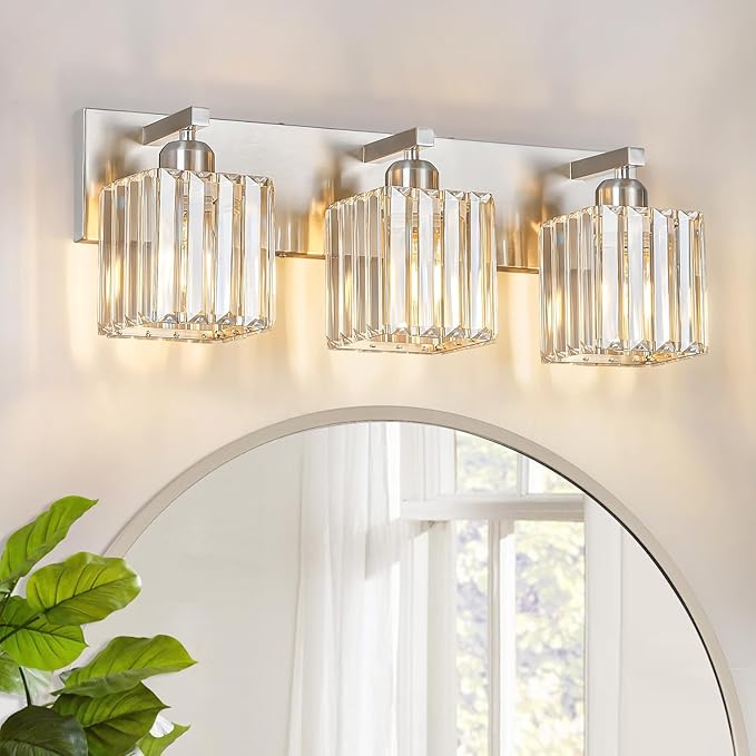 FDPBY Modern Vanity Light 3-Lights Brushed Nickel Vanity Light Crystal Bathroom - Image 2