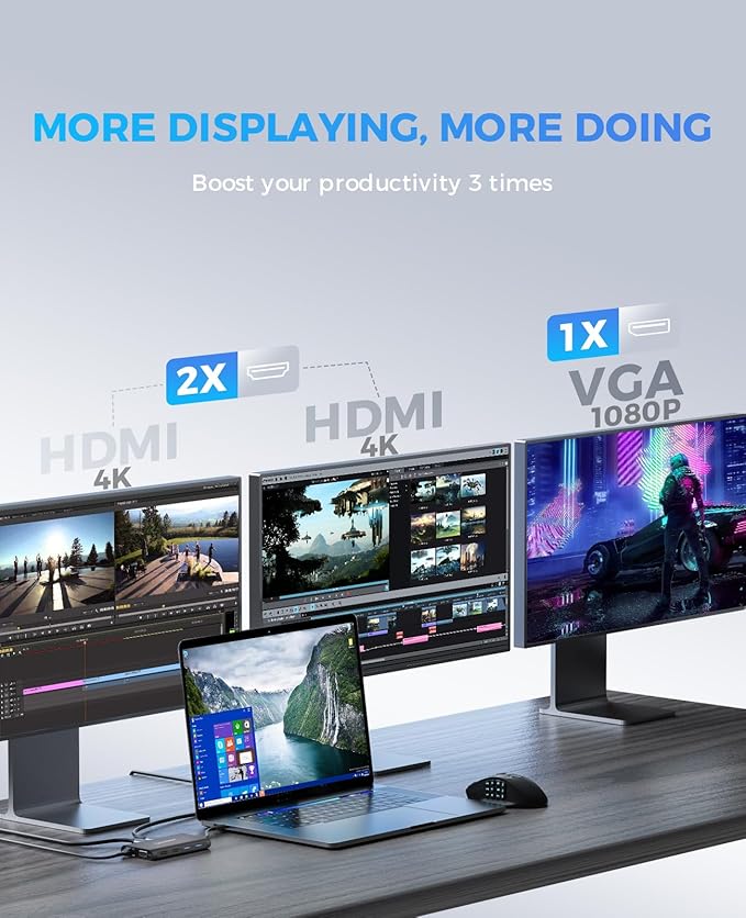 UtechSmart Triple Monitor USB-C Laptop Docking Station - Image 2