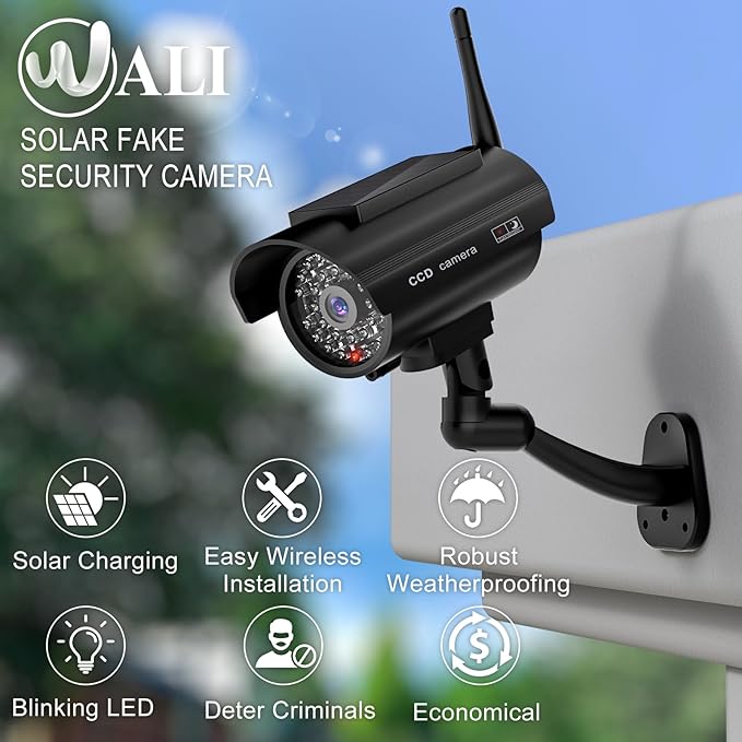 WALI Dummy Fake Camera, Solar Powered Fake Security Camera - Image 3