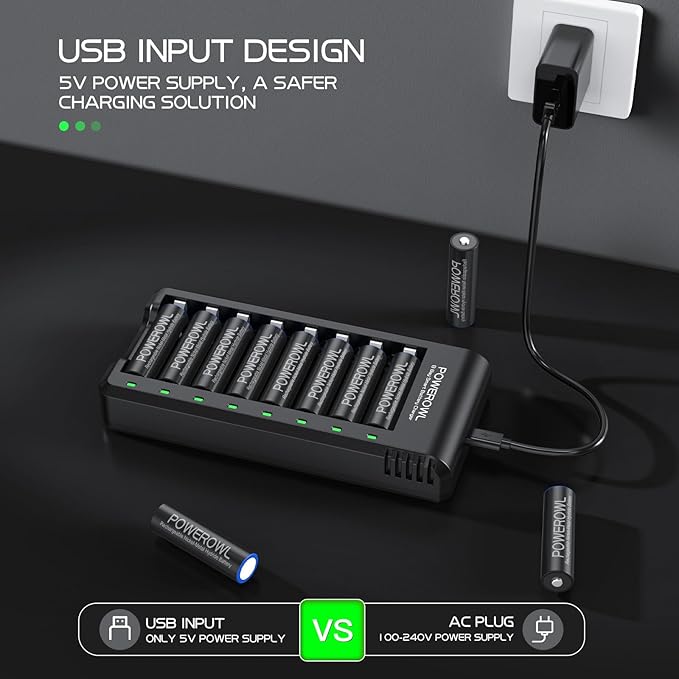 POWEROWL 8 Bay AA AAA Battery Charger 2 Pack, USB High-Speed Charging, - Image 5