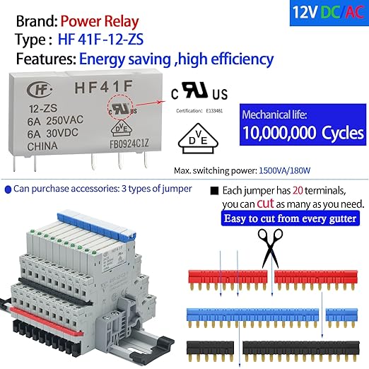 ZJWZJH Miniature Power Relay 12V DC/AC HF41F/12-ZS 5 Pin 1NO 1NC 6A SPDT - Image 6