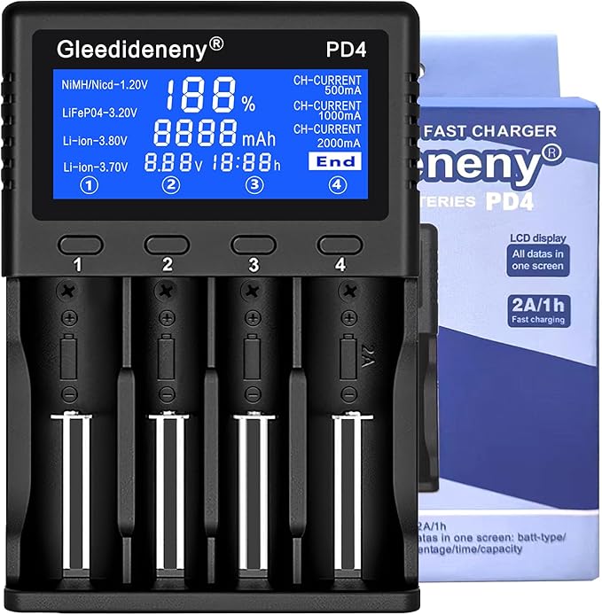Gleedideneny 18650 Battery Charger, Universal Charger LCD Display by Gleedideneny