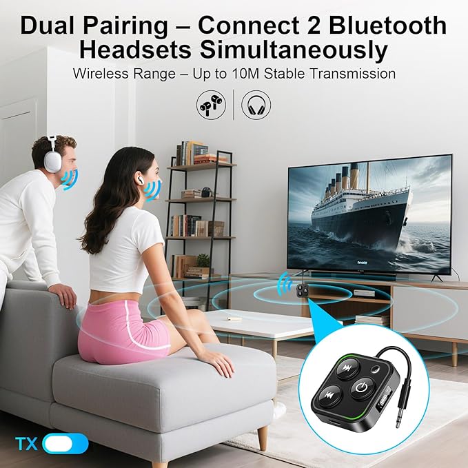2026 Pro Bluetooth 5.4 Transmitter Receiver, 2-in-1 Wireless Audio Adapter - Image 4
