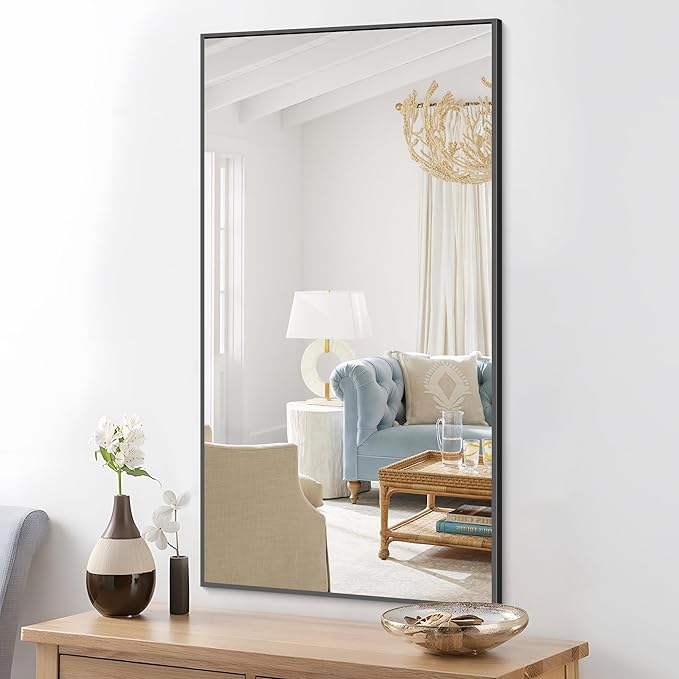 48x24In Black Bathroom Mirror for Wall, Rectangle Mirrors - Image 4