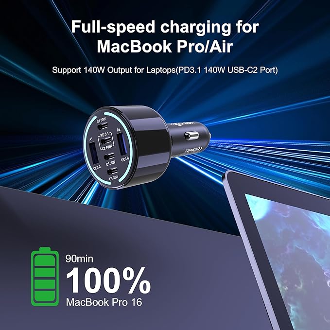 CHIPOFY 300W USB C Car Charger, 6 Ports - Image 9
