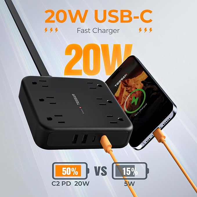 TESSAN Black Extension Cord - Image 3