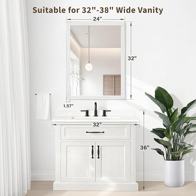 White Wood Effect Framed Wall Mirror, 24x32 Rectangle Mirror, Anti-desilvering - Image 2