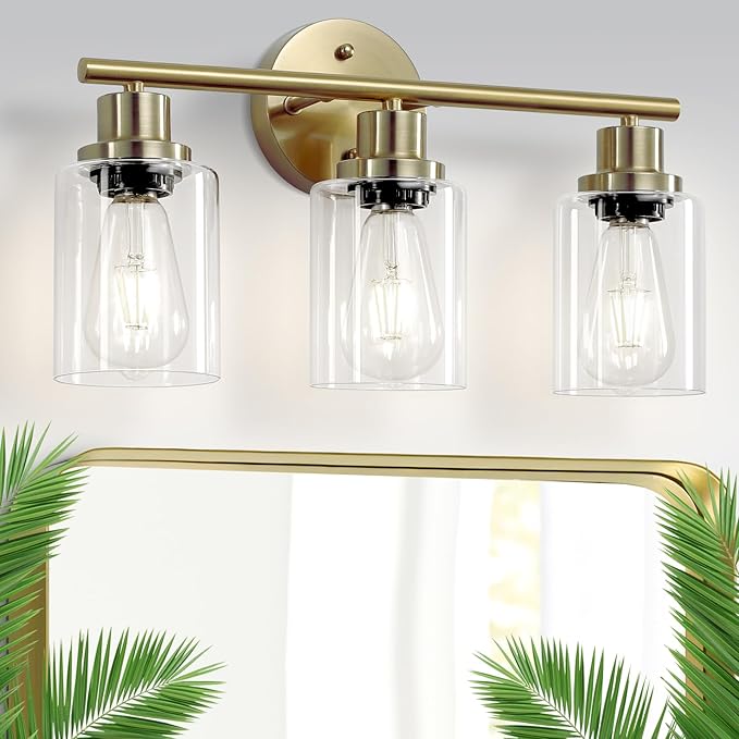 Guliaofo 3-Light Brushed Gold Vanity Lights, E26 Modern Bathroom Light Fixtures - Image 8