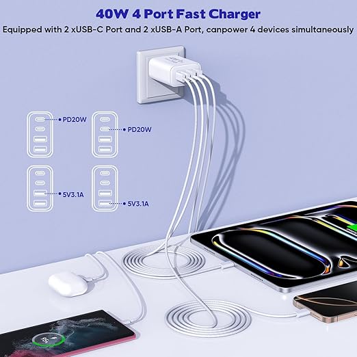 2Pack iPhone 17 16 15 Pro Max Fast Charging Block, 6FT USB C to C Woven Cable - Image 3