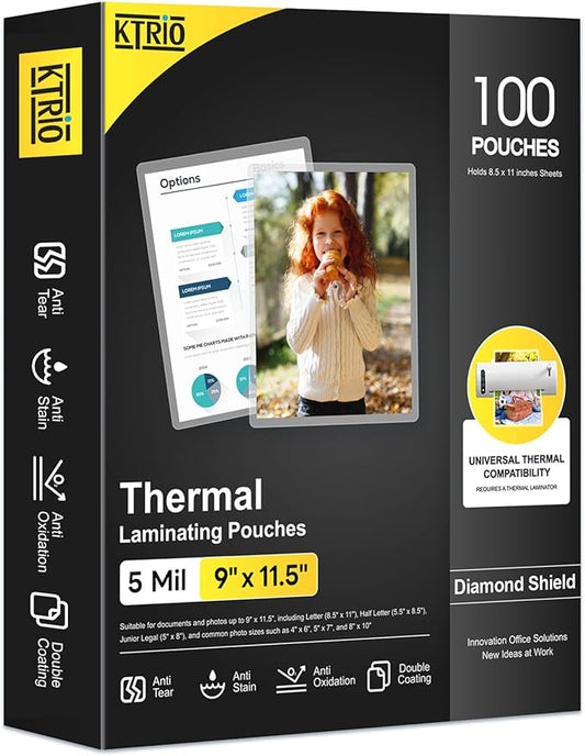 KTRIO 100 Pack Laminating Sheets 5 Mil, Hold 8.5 x 11 Inches Laminate Sheets by KTRIO