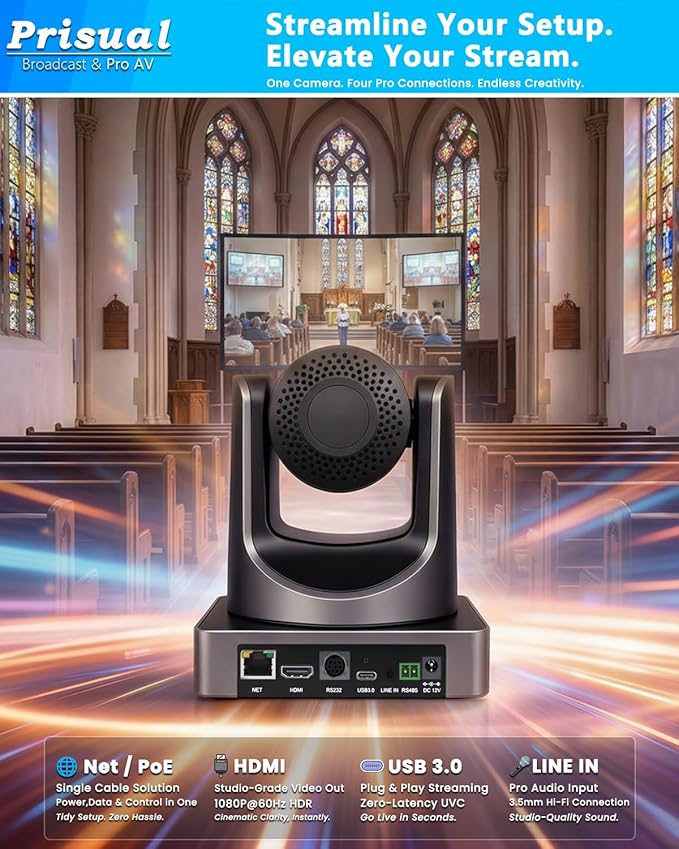 Prisual NDI 6.1.1 PTZ Camera, Ai Auto-Tracking, 20x Optical Zoom LAN USB3.0 PoE - Image 8