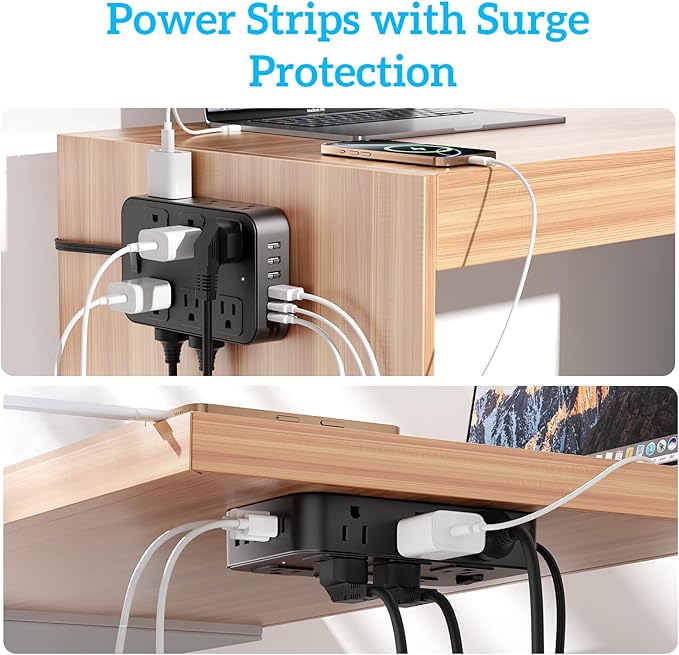 Solidock Flat Plug Power Strip Surge Protector 5 Ft Extension Cord - Image 9