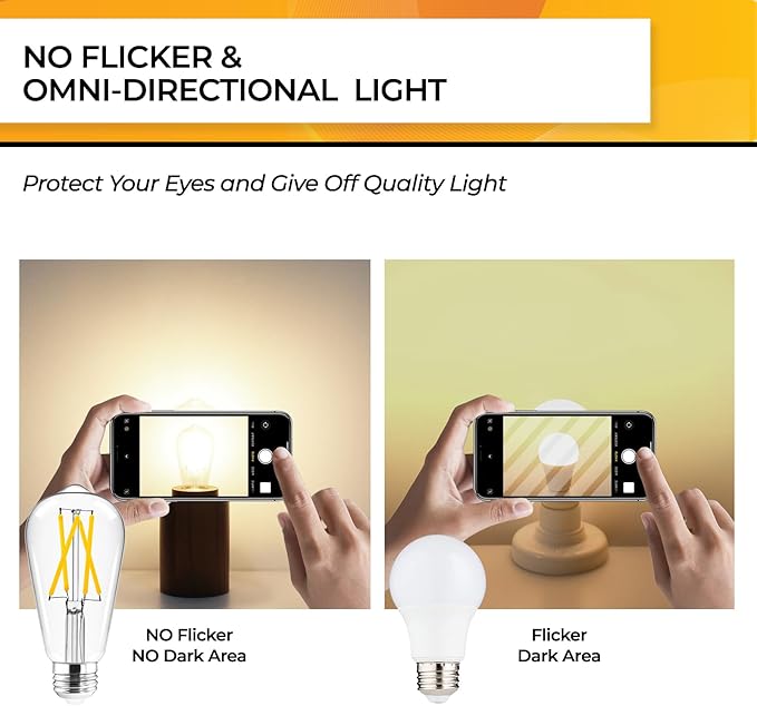 Hizashi LED Edison Bulbs, Equivalent 60W, 3000K Soft White, Dimmable E26 LED - Image 4