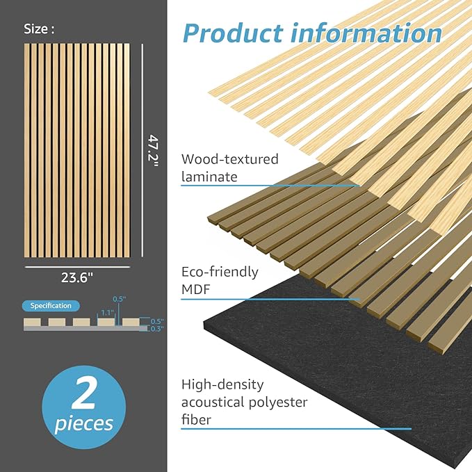 Art3d 2 Wood Slat Acoustic Panels - Image 5