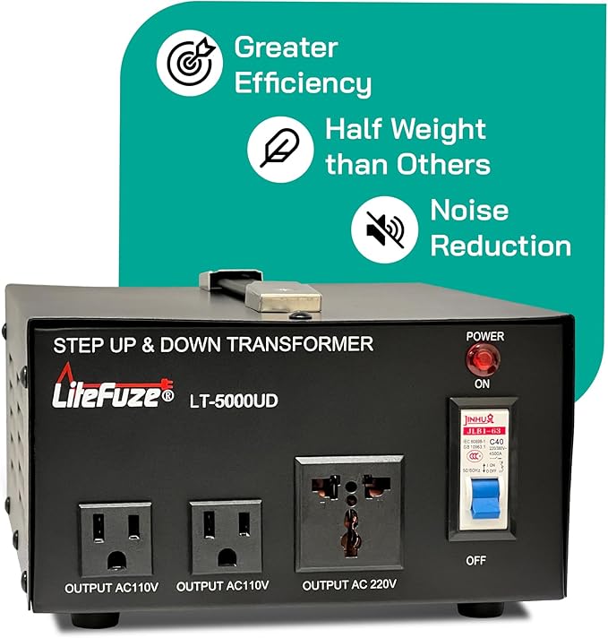 LiteFuze 5000 Watt Voltage Converter Transformer Step Up/Down - 110v to 220v / - Image 3