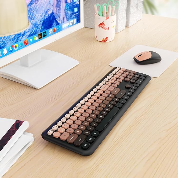 HotFox Wireless Keyboard and Mouse Combo, Full-Size Retro Typewriter Keyboard - Image 9